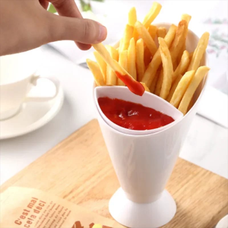 Assorted Sauce Dip Cup French Fries Holder, Plastic Snack Cone Stand Tray, Kitchen Tableware Container for Chips